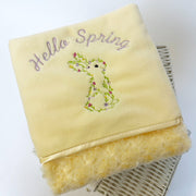 Bunny Floral Outline Minky Soft Embroidered Personalised Blanket - Various Coloured Blankets
