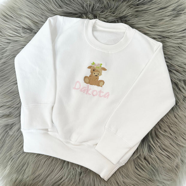 Personalised Embroidered Jumper - FLORAL Highland Cow