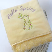 Bunny Floral Outline Minky Soft Embroidered Personalised Blanket - Various Coloured Blankets