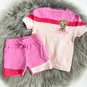 Baby Pink, Pink & Fushcia Block Colour Personalised Embroidered Top & Shorts