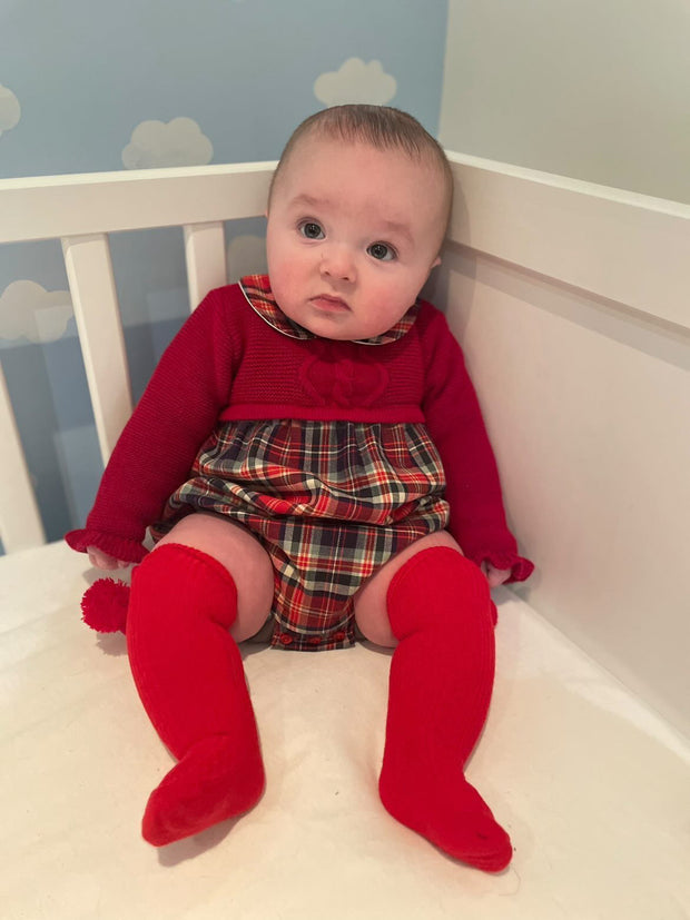 Red Tartan Cable Knit Romper