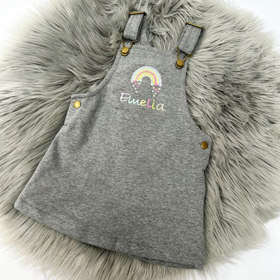 Pastel Rainbow Personalised Embroidered Fleece Dungaree Dress