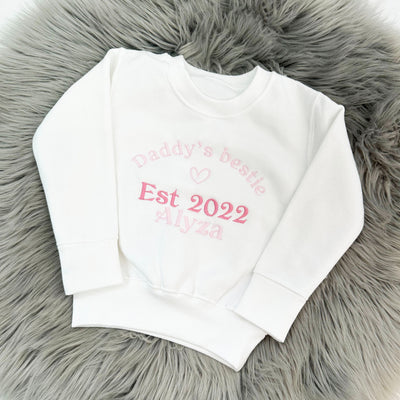 'Daddy's Bestie' Father's Day Personalised Embroidered Jumper - Pink Writing