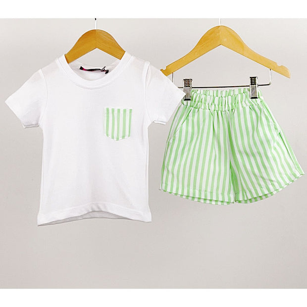 Green Striped Short Sleeved Top & Shorts