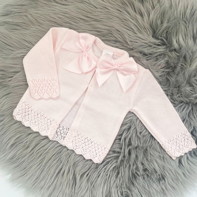 Pink Bow Collar Knit Cardigan