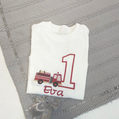 Fire Engine Personalised Embroidered Birthday T-Shirt