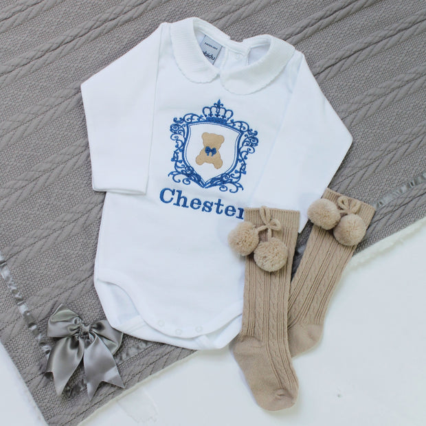 Embroidered Personalised Babygrow - Teddy & Crest