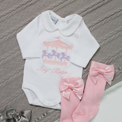 Embroidered Pink & Lilac Carousel Personalised Babyvest
