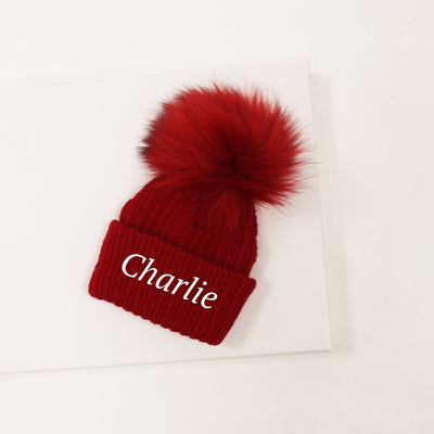 Red Single Faux Fur Pom Hat (With or Without Personalisation)