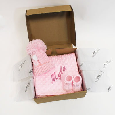 Three Piece Gift Set - Blanket, Hat & Booties (Various Colour Options)