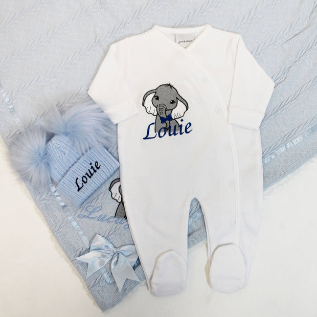 Animal with Bow Tie Embroidered Personalised Popper Sleepsuit - Various Animals