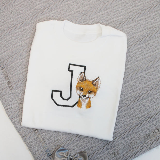 Initial & Fox Personalised Embroidered T-Shirt (Various Coloured T-Shirts)