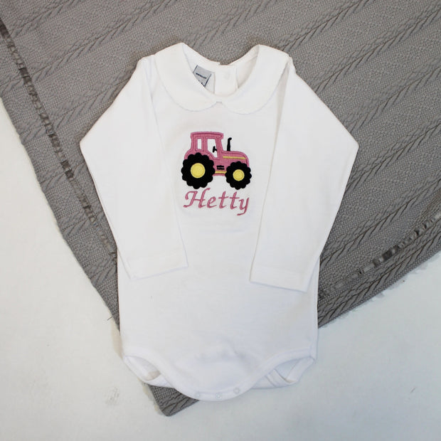 Tractor Embroidered Personalised Babygrow
