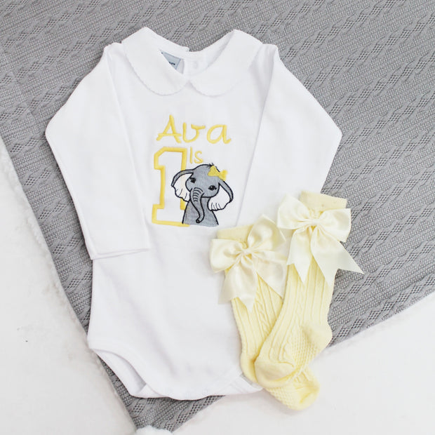 Birthday Embroidered Personalised Babyvest - Animal with a Hair Bow