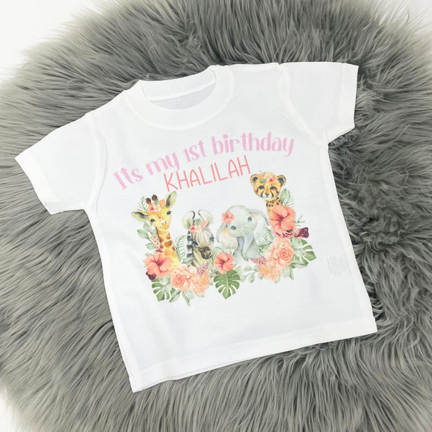 Birthday FLORAL Printed Animal Personalised T-Shirt