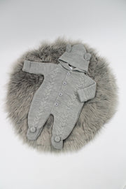 Grey Knitted Teddy Bear Pram Suit