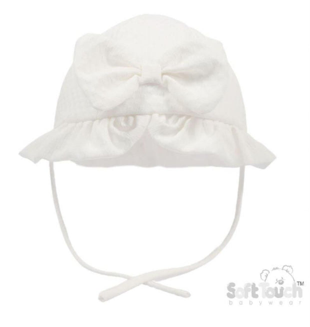 White Bow Lined Tie Sun Hat