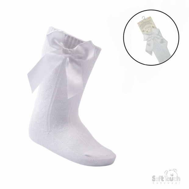 White Heart Knee High Socks with Bow