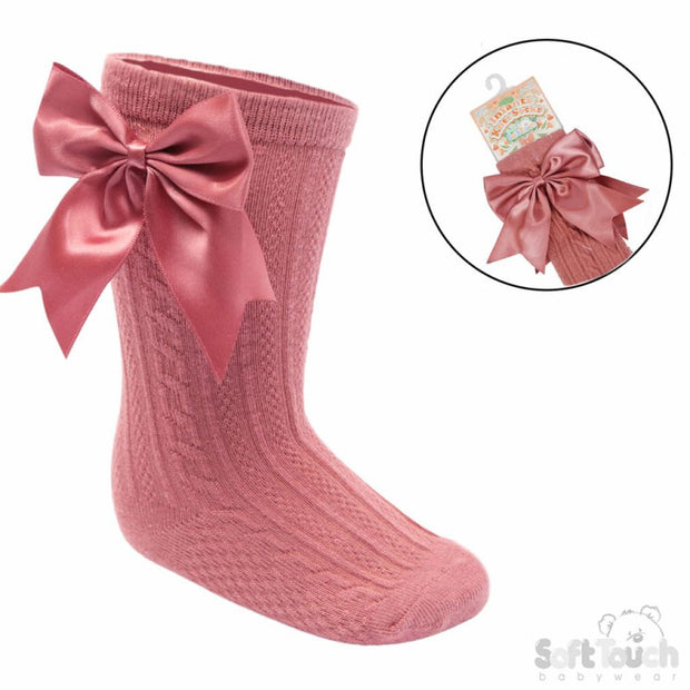 Luxury Bow Dusky Pink Knee High Socks