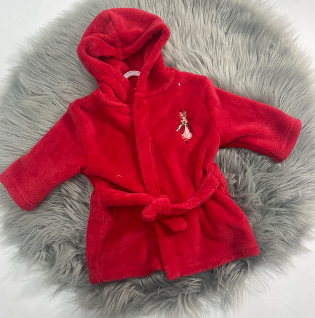 SAMPLE Christmas Rabbit embroidered Red Dressing Gown 0 6 Months Lavish Little Style Baby