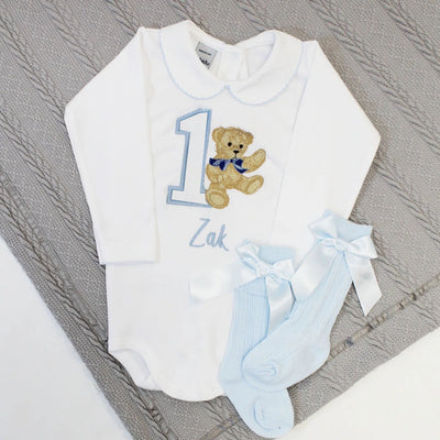 Embroidered Personalised Birthday Babyvest - Vintage Teddy