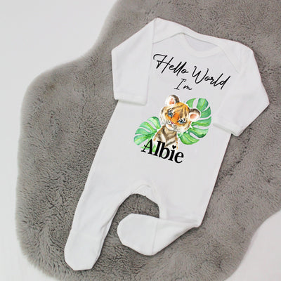 Hello World Personalised Baby Rompersuit - Tiger