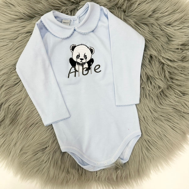 Blue Animal Embroidered Personalised Babyvest (Various Animals) - Two Tone Writing