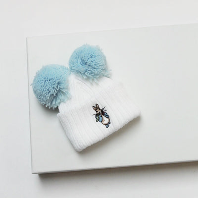Double Pom Rabbit Embroidered Hat