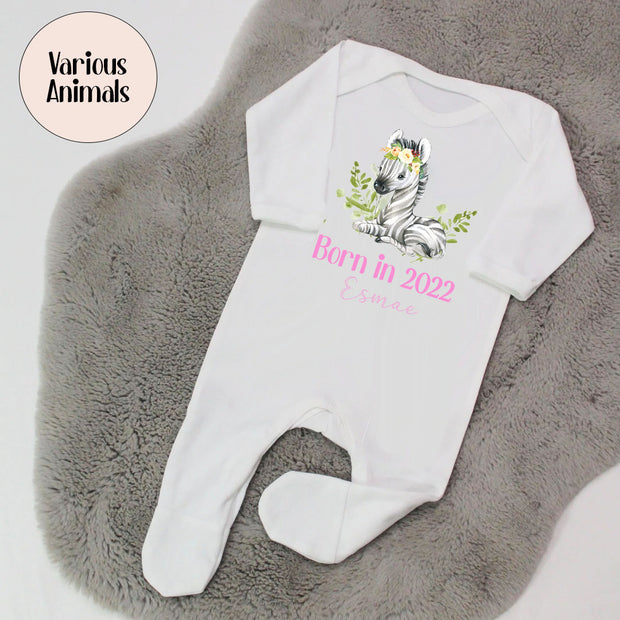 Born in 2022 Personalised Baby Girl Rompersuit - Various Animals