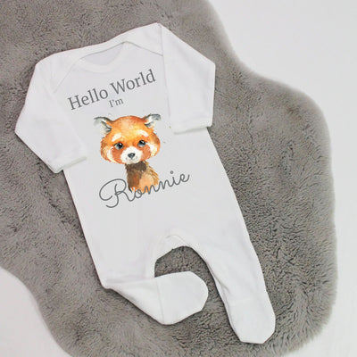Hello World Personalised Baby Rompersuit - Red Panda