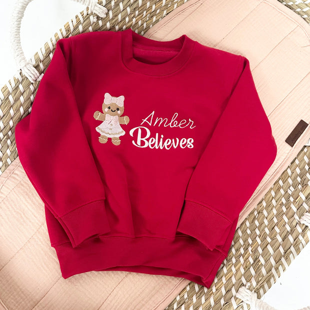 Name Belives Christmas Personalised Embroidered Jumper - Gingerbread Lady