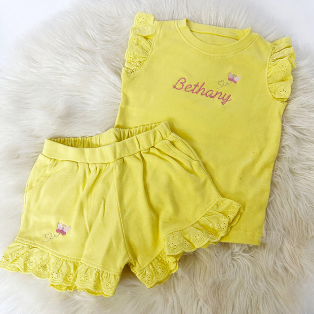Personalised Embroidered Frill Broderie Top & Shorts Set -  Butterfly