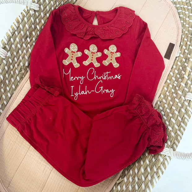 Personalised Christmas Frill Pyjamas - Gingerbread Trio