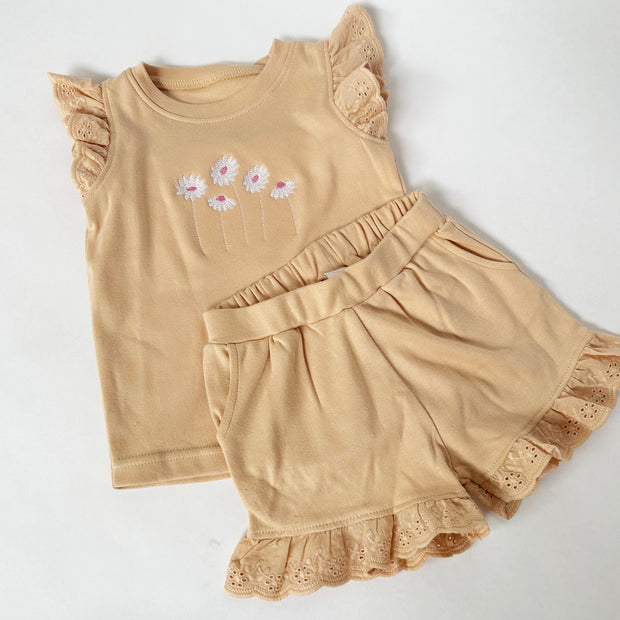 Personalised Embroidered Frill Broderie Top & Shorts Set