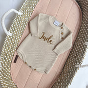 Beige or White Knitted Personalised Embroidered Romper - Phrase or Name