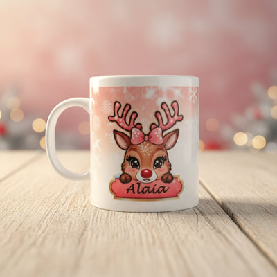 Christmas Personalised Plastic Childrens Mug - Reindeer