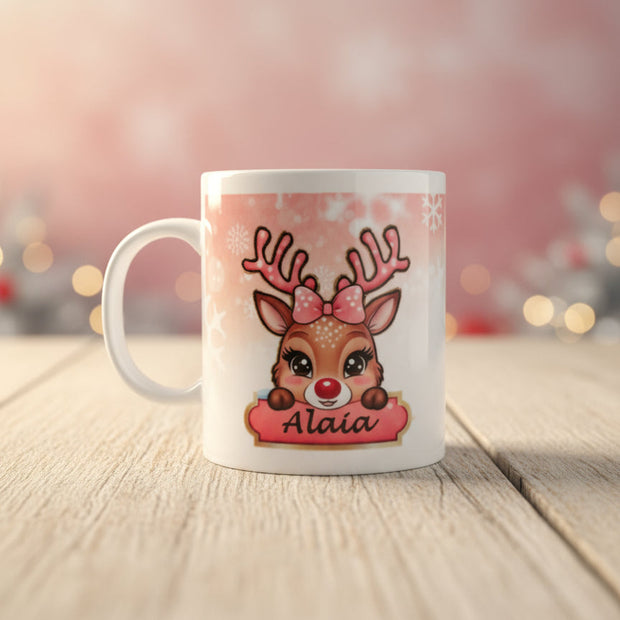 Christmas Personalised Plastic Childrens Mug - Reindeer