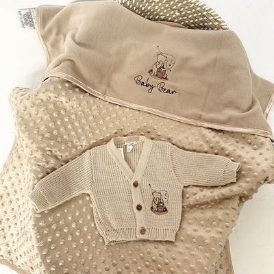 BUNDLE Personalised Embroidered Cardigan & Bubble Blanket - Bear