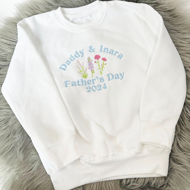 Daddy & Name Father's Day Personalised Embroidered Jumper - Flowers