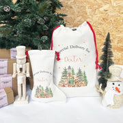 Linen Large Printed Personalised Santa Sack/Stocking - Various Designs