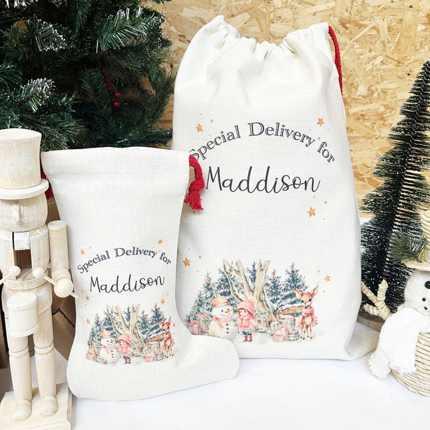 Linen Large Printed Personalised Santa Sack/Stocking - Various Designs