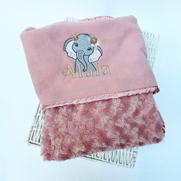 Embroidered Animal Personalised Minky Faux Fur Blanket