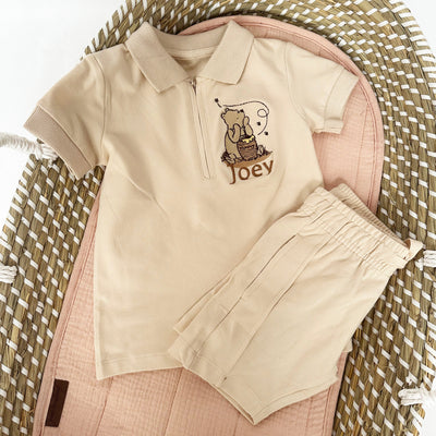 Polo Shirt & Shorts Personalised Embroidered Set - Pooh Bear