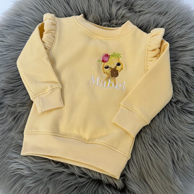 Duck Personalised Embroidered Frill Sleeve Jumper - Various Coloured Jumpers (Size Up Recommended)