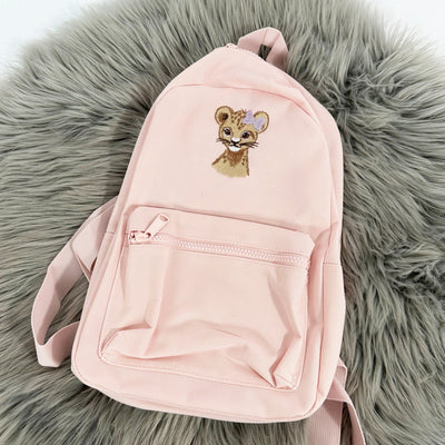 DEFECT - Lion Embroidered Baby Pink Backpack