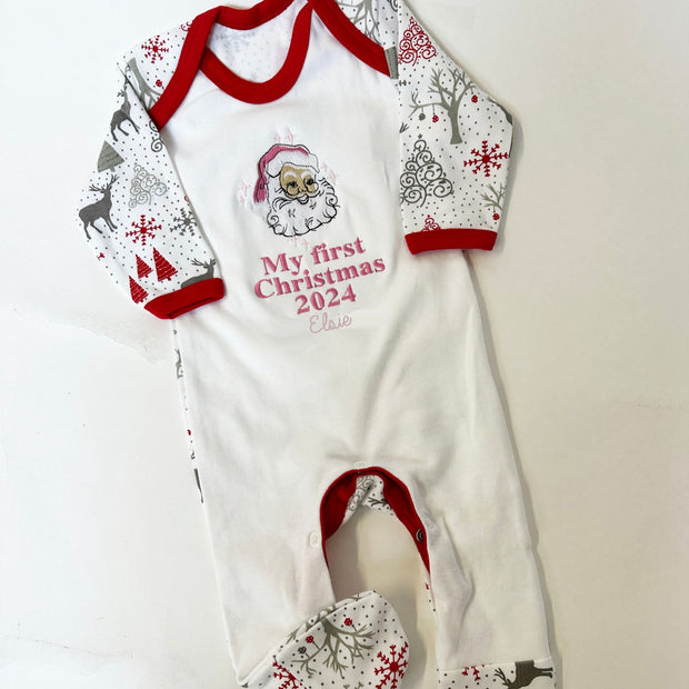 Embroidered My First Christmas Personalised Sleepsuit - Santa Claus