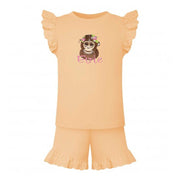 Animal Personalised Embroidered Frill Broderie Top & Shorts Set - Hazelnut