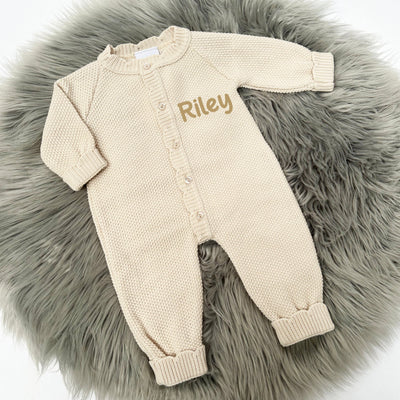 Beige Scalloped Edge Knitted Onesie - Can be personalised