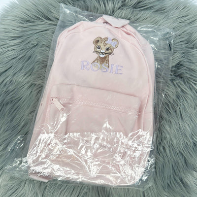 SAMPLE - 'ROSIE' embroidered pink lion cub backpack