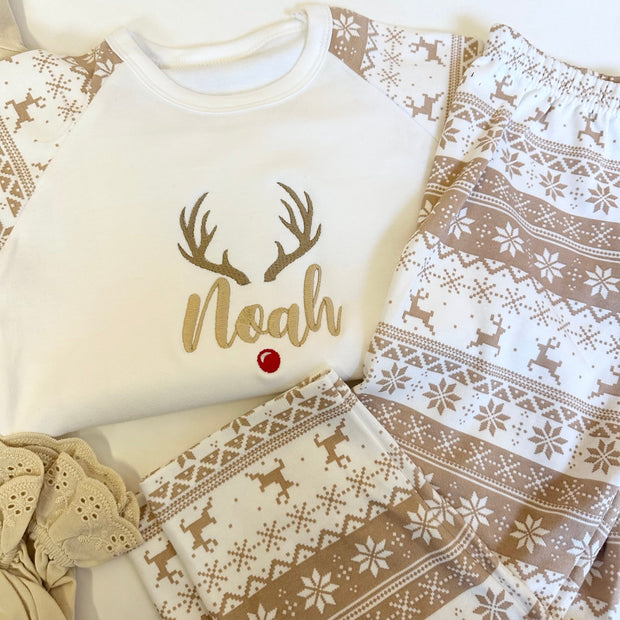 Personalised Embroidered Christmas Pyjamas - Reindeer Ears